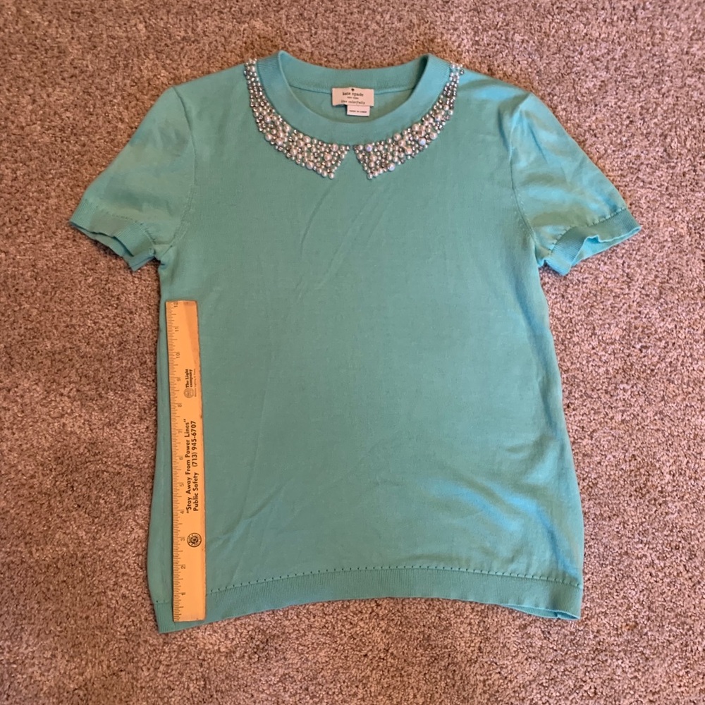 kate spade Teal Blouse with Embellished Collar - Picture 2 of 6